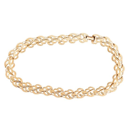 Chunky Vintage Modernist Gold Tone Leaf Link Chain Necklace - Picture 2 of 5